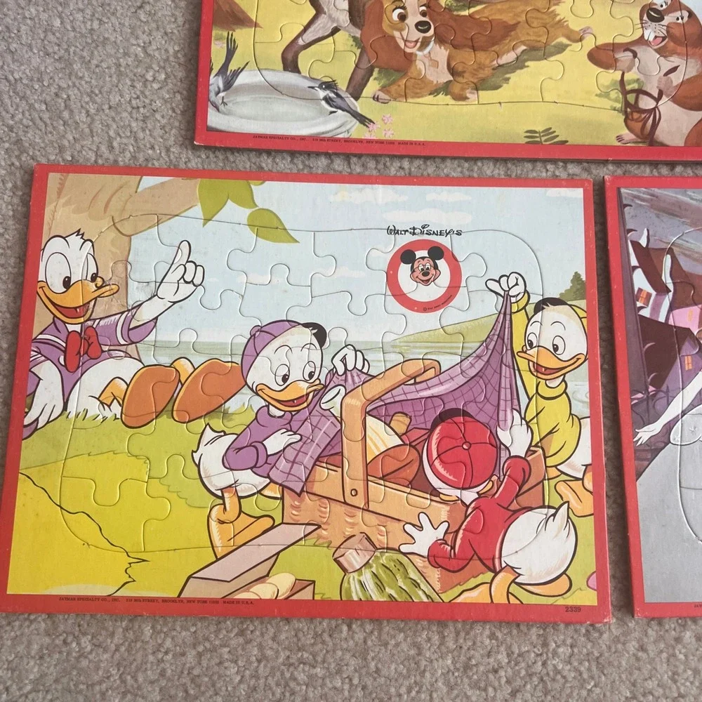Vintage Walt Disney Framed Tray Puzzle‎ Lot of 3 Lady Cinderella Donald Duck